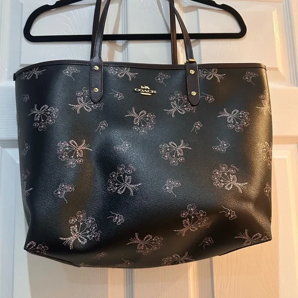 Coach Black Floral Tote Bag + Scarf - Picture 2 of 9
